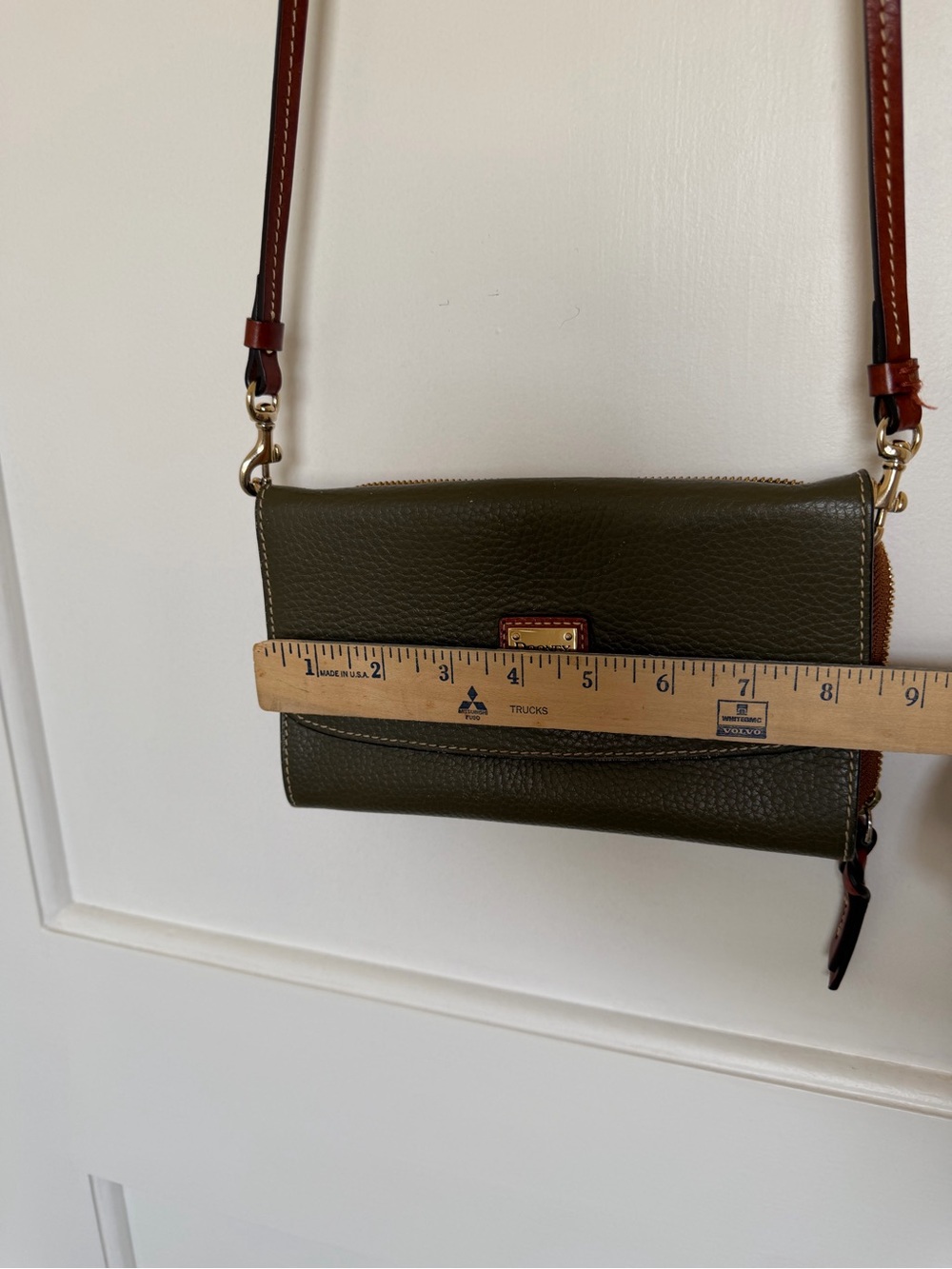 Dooney & Bourke Olive Pebbled Leather Crossbody with Brown Trim - Picture 12 of 15